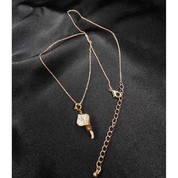 Vintage Nolan Miller Calla Lily Pendant Necklace With Gold-Tone Chain & Clear - Picture 4 of 5